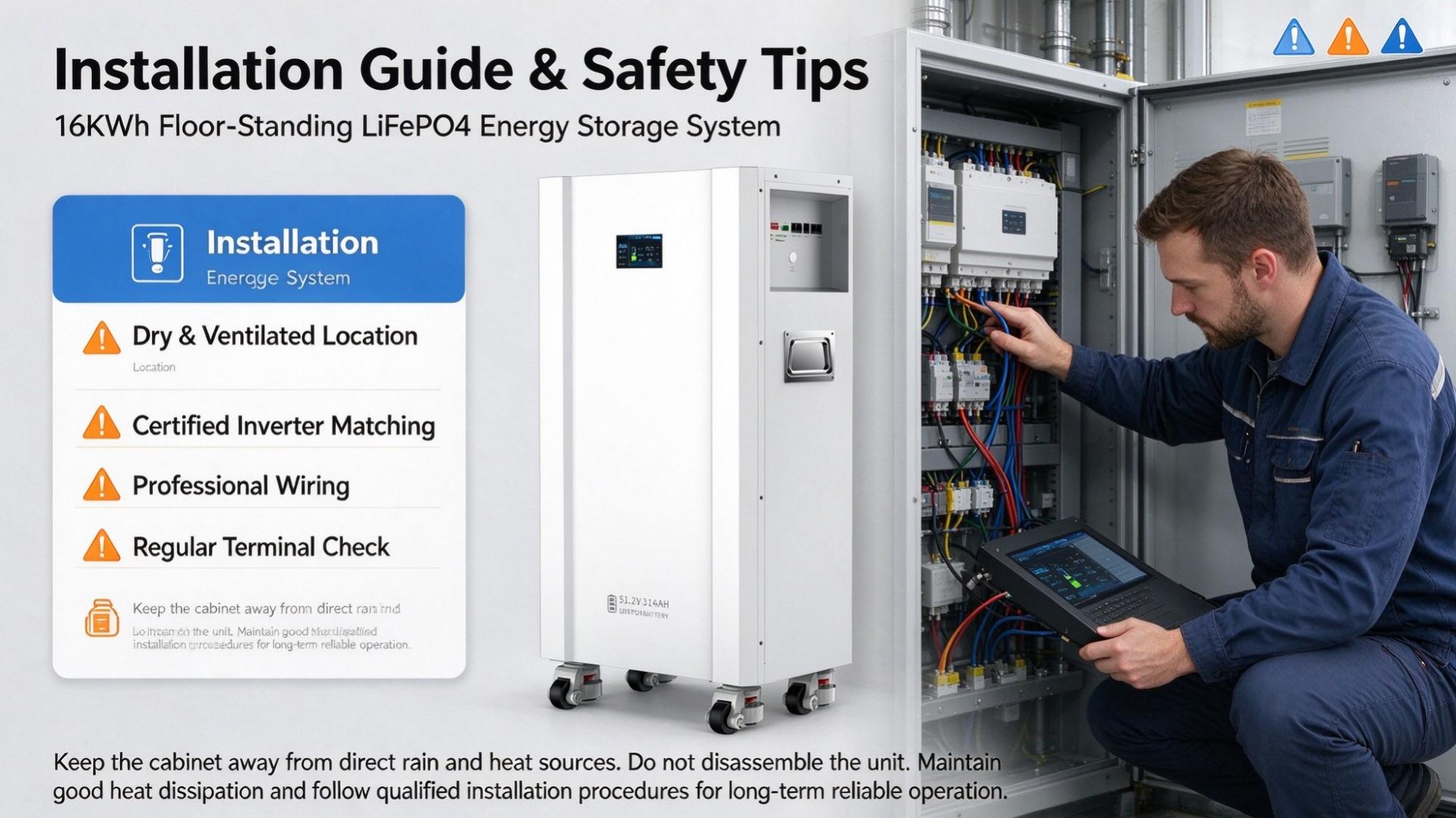 Installation Guide & Safety Tips for Floor-standing 16KWh LiFePO4 Energy Storage Battery