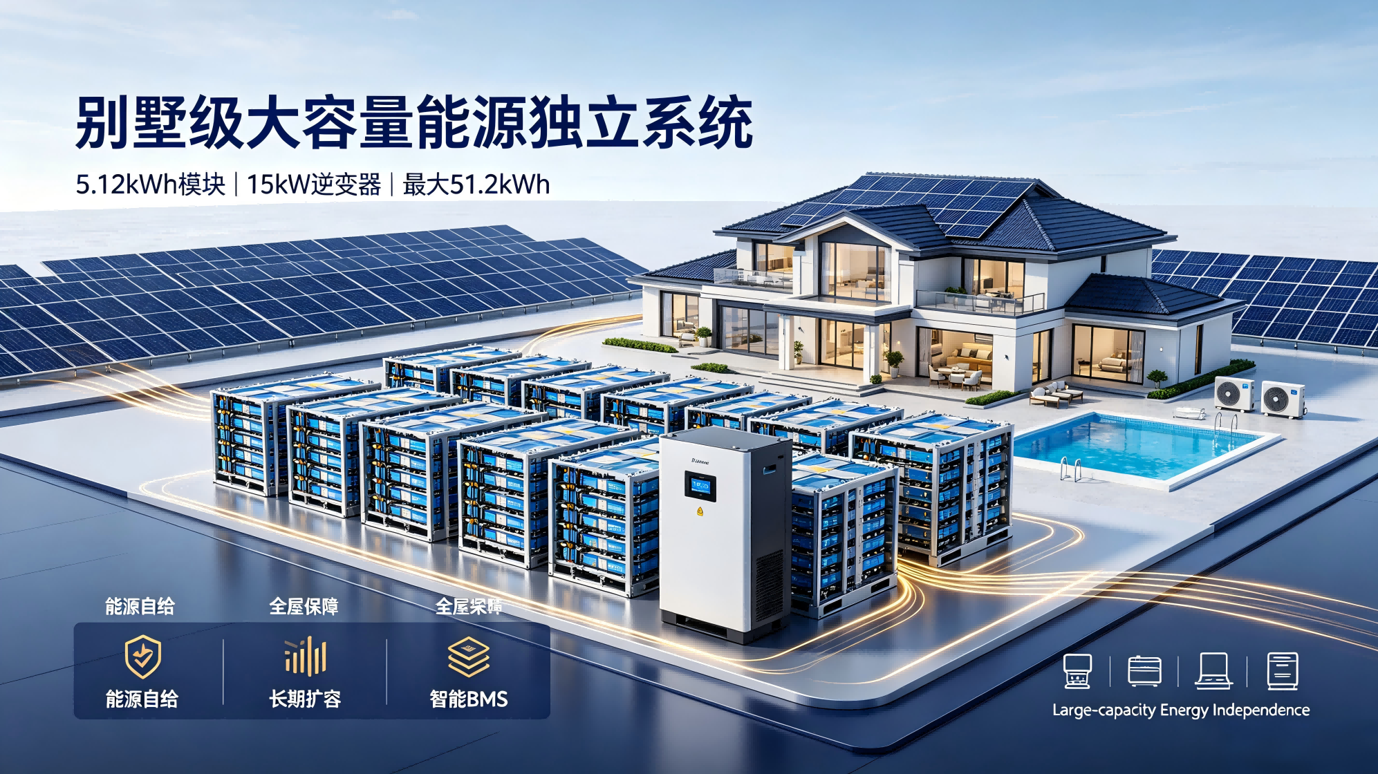 Large-capacity Stacked LFP Energy Independence Solution for Villas
