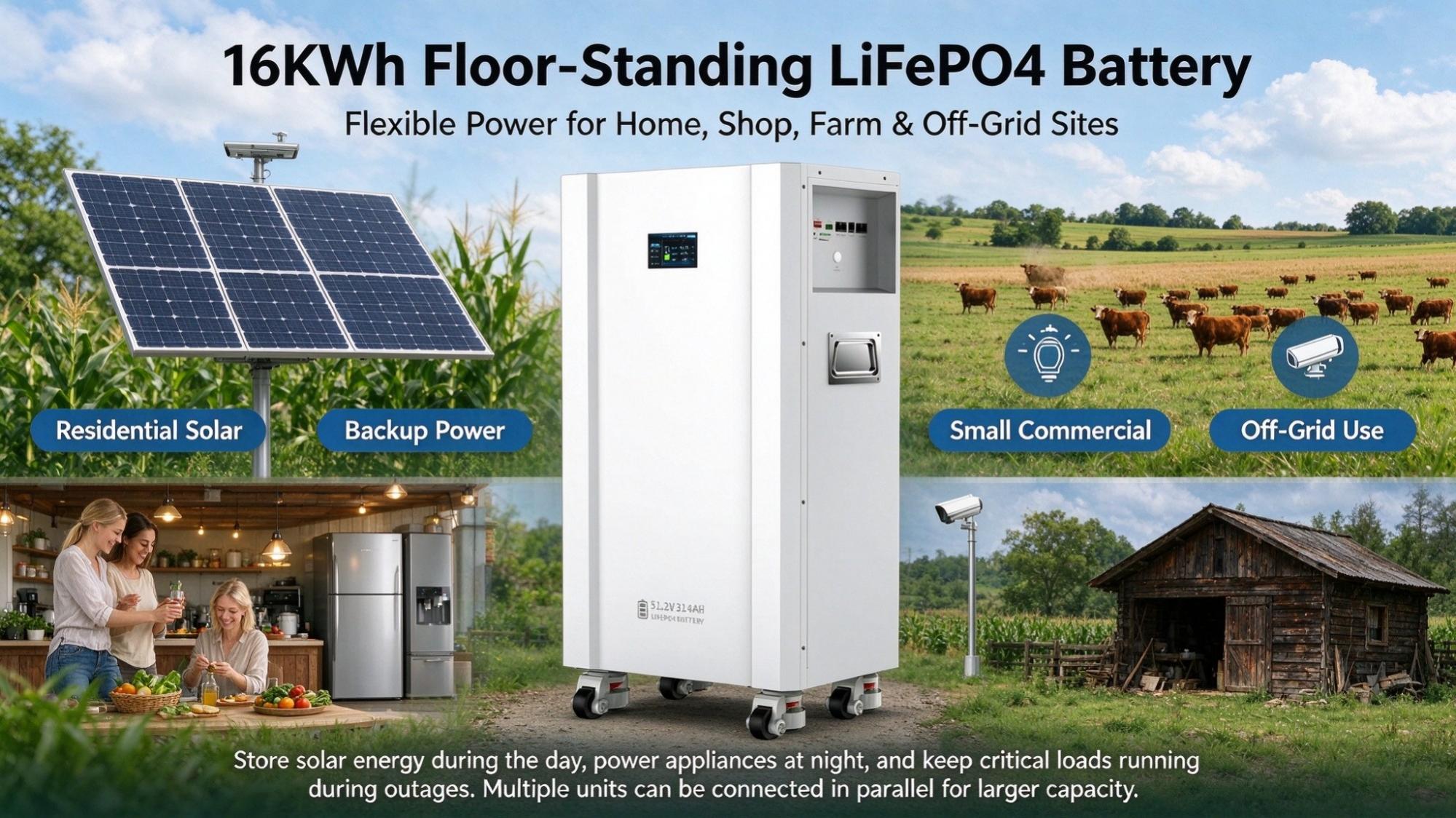 Application Scenarios of Floor-standing 16KWh Energy Storage Battery: Residential Solar & Off-grid Power