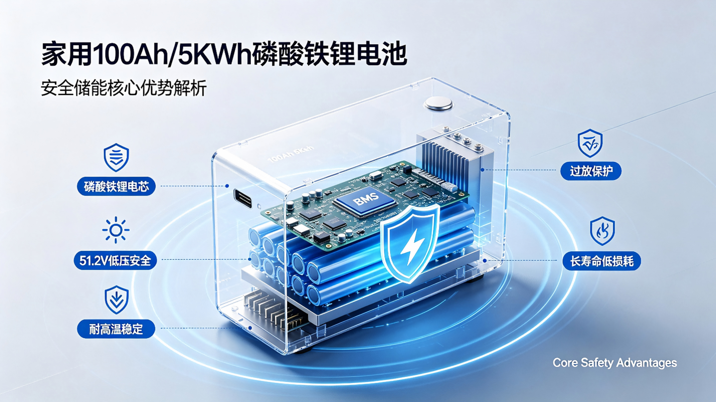 Core Safety Advantages of Household 100Ah/5KWh LiFePO4 Energy Storage Battery