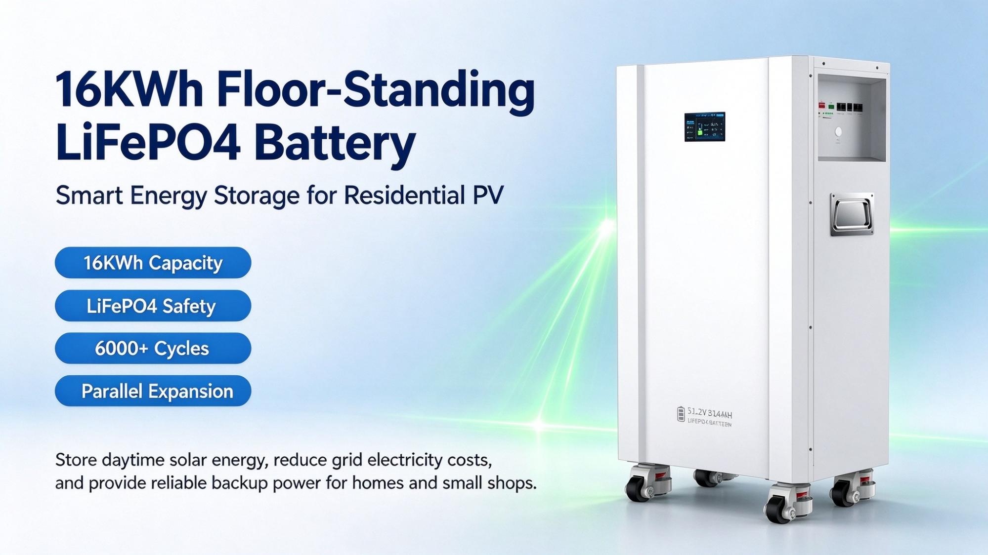 Floor-standing 16KWh LiFePO4 Energy Storage Battery – Ideal for Residential PV Storage