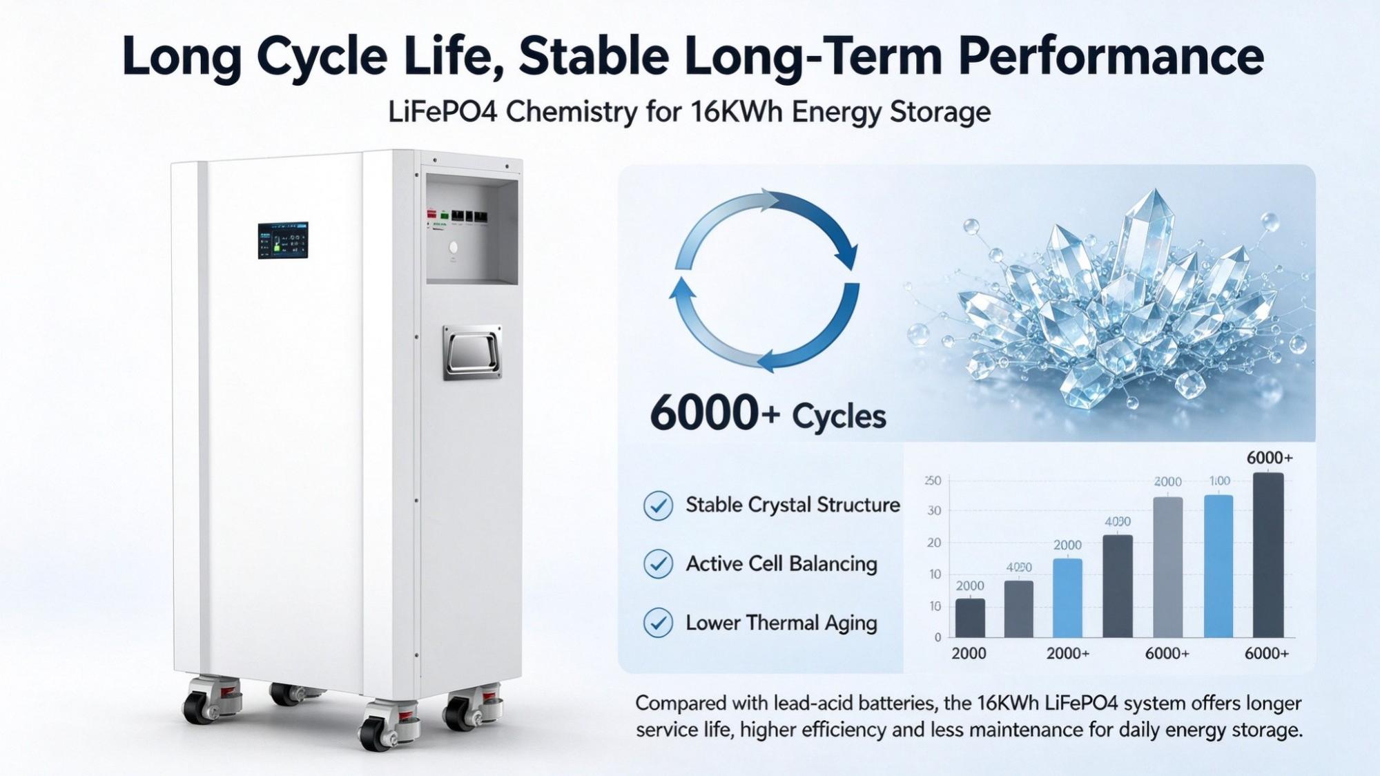 Why Floor-standing 16KWh LiFePO4 Battery Offers Longer Cycle Life